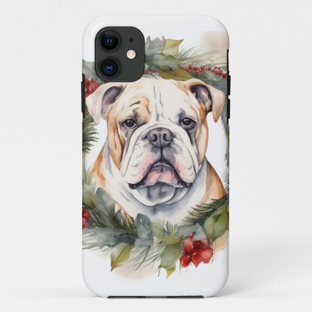 Capa Para iPhone 11 Buldogue Wreath Festivo Wreath (Verso)