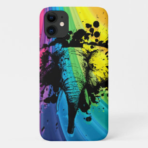 Capa Para iPhone 11 Bull Elephant Over Swirly Rainbow