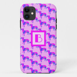 Capa Para iPhone 11 Bull Terrier English Dog Pink Blue Silhoule Mono