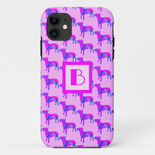 Capa Para iPhone 11 Bull Terrier English Dog Pink Blue Silhoule Mono