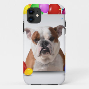 Capa Para iPhone 11 Bulldog com Balões Coloridos Tema de Aniversário