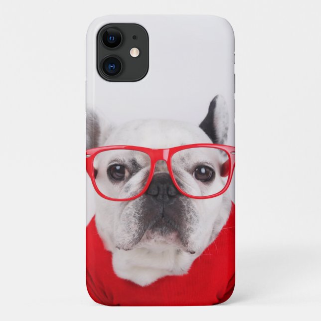 Capa Para iPhone 11 Bulldog francês com óculos e saia (Verso)