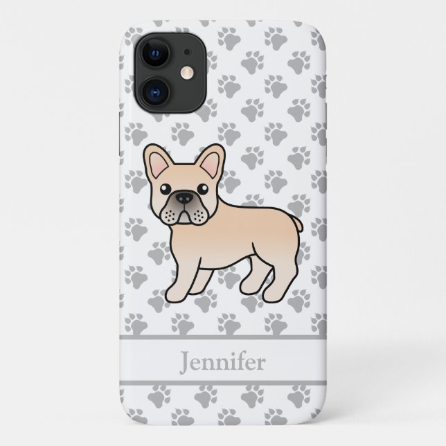 Capa Para iPhone 11 Bulldogue Francês Creme Cachorro Fofo Desenho Anim (Verso)