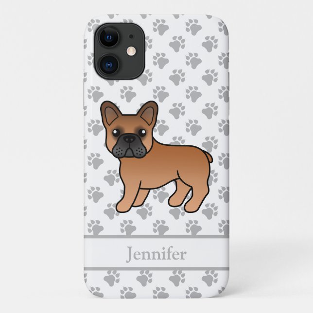 Capa Para iPhone 11 Bulldogue Francês Vermelho Cachorro de Desenho Ani (Verso)