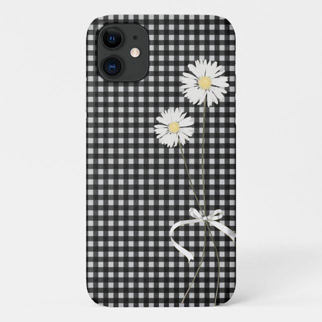 Capa Para iPhone 11 buquê de margarida em gingham (Verso)