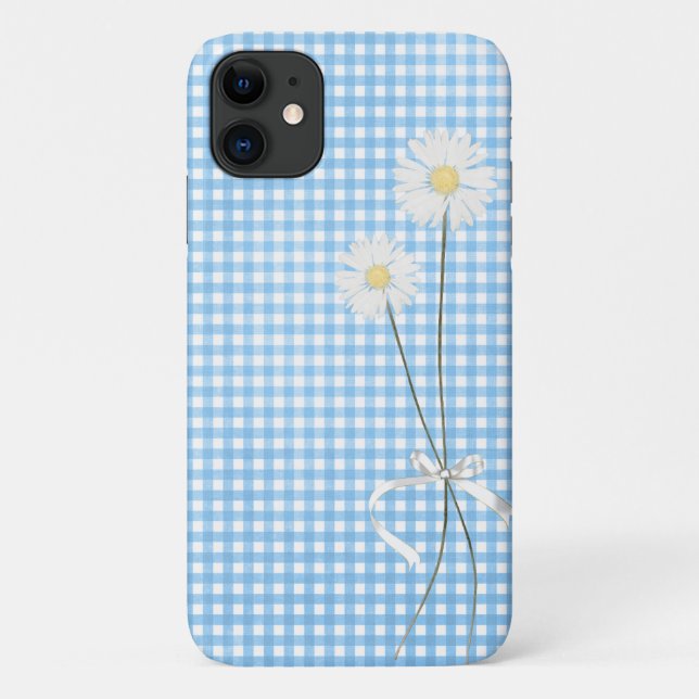 Capa Para iPhone 11 buquê de margarida em gingham (Verso)