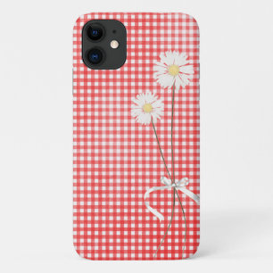 Capa Para iPhone 11 buquê de margarida em gingham vermelho