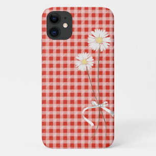 Capa Para iPhone 11 buquê de margarida sobre gingham