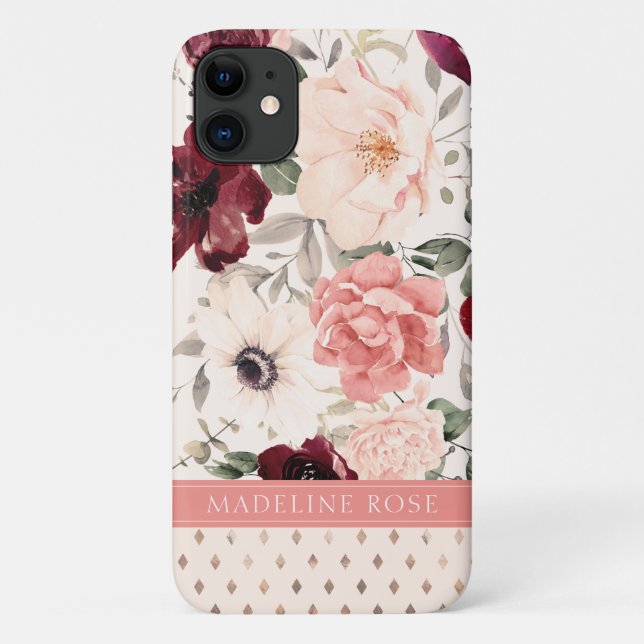 Capa Para iPhone 11 Burgundy Blush - Nome Floral Rosa (Verso)