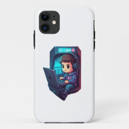 Capa Para iPhone 11 Busca de Chibi Gamer: Designs de caso do Neon Arca