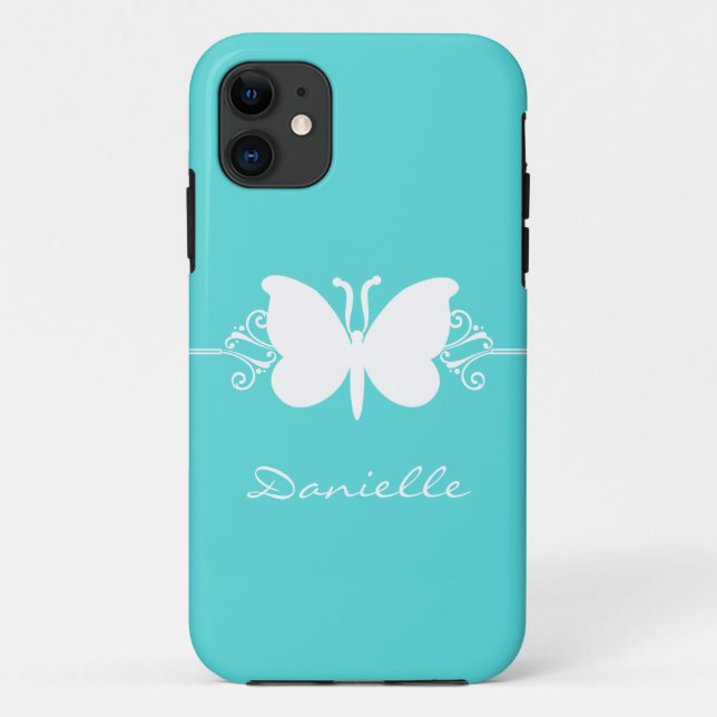Capa Para iPhone 11 Butterfly Swirl BT iPhone 5 Case, Aqua (Verso)