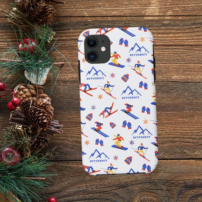 Capa Para iPhone 11 Butternut Massachusetts Ski Snowboard Pattern (Butternut Massachusets ski snowboard cross-country skiing winter snow vacation iphone case)