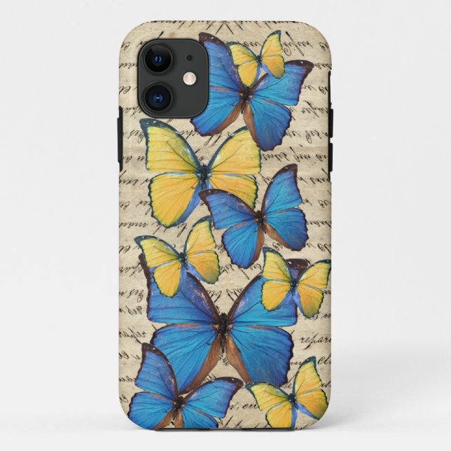 Capa Para iPhone 11 Butterrflies azuis & amarelos (Verso)