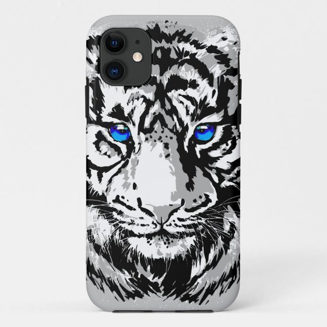 Capa Para iPhone 11 Cabeça Branca Siberiana - Azul Tigre (Verso)