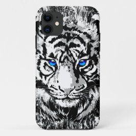 Capa Para iPhone 11 Cabeça Branca Siberiana - Azul Tigre