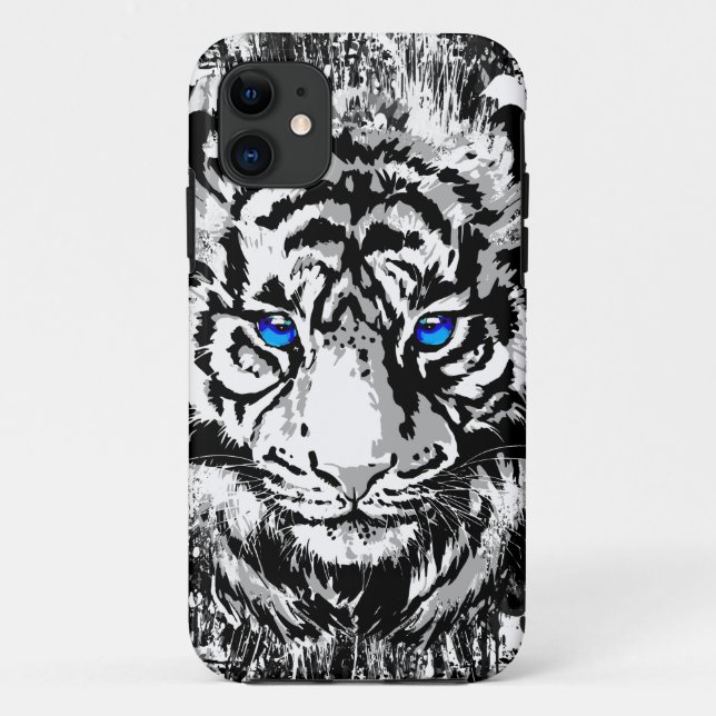 Capa Para iPhone 11 Cabeça Branca Siberiana - Azul Tigre (Verso)
