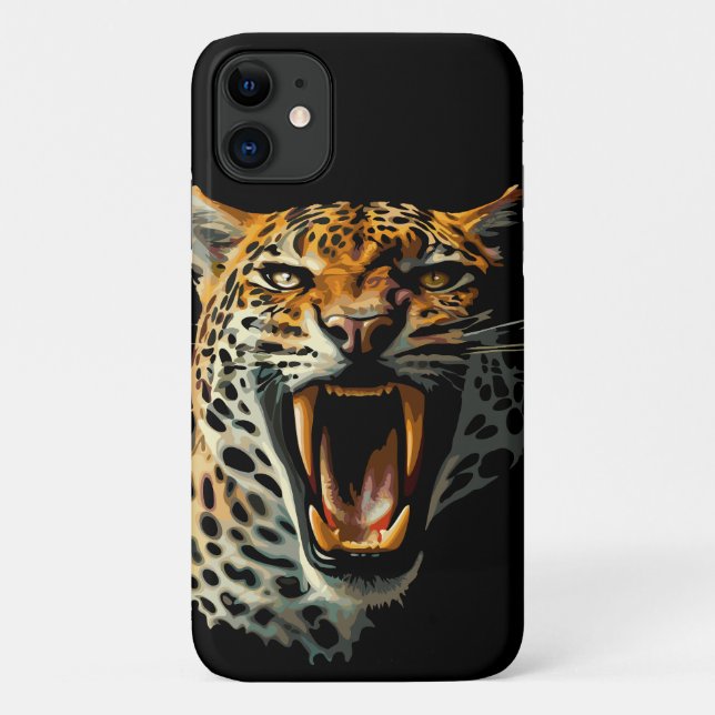 Capa Para iPhone 11 Cabeça de ataque com picos-leopardo (Verso)