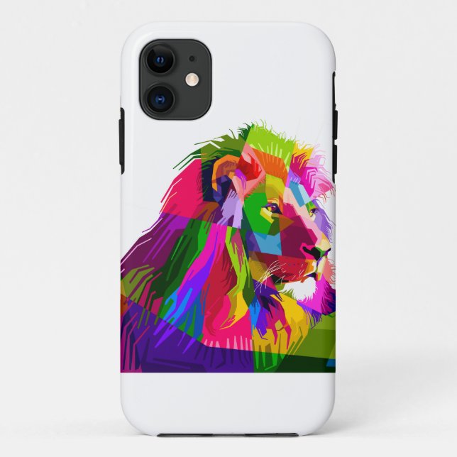 Capa Para iPhone 11 Cabeça de leão em padrão geométrico (Verso)