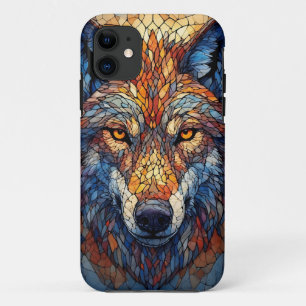 Capa Para iPhone 11 Cabeça de Lobo em Vidro Colorido