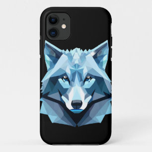 Capa Para iPhone 11 Cabeça de Lobo Geométrico Azul