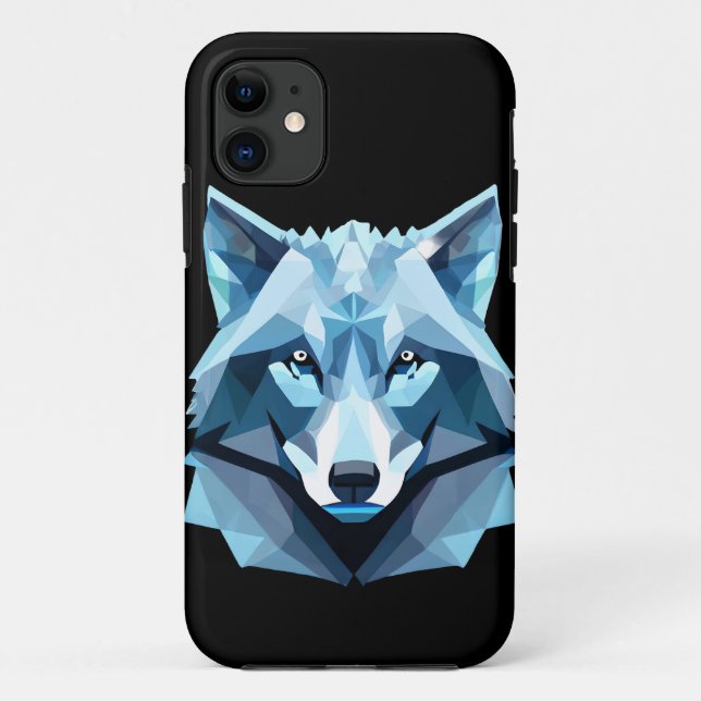 Capa Para iPhone 11 Cabeça de Lobo Geométrico Azul (Verso)