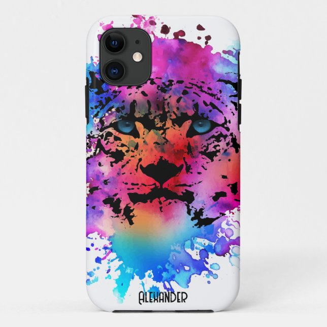 Capa Para iPhone 11 Cabeça de Tigre Personalizada de Aquarela (Verso)