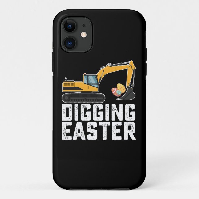 Capa Para iPhone 11 Caça ao Ovo de Páscoa com Escavadeira Divertida (Verso)