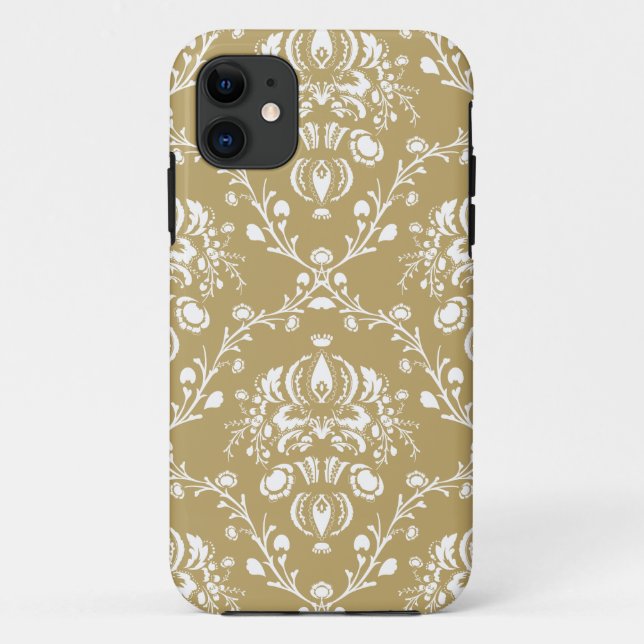 Capa Para iPhone 11 Cacau e Cream Damask (Verso)