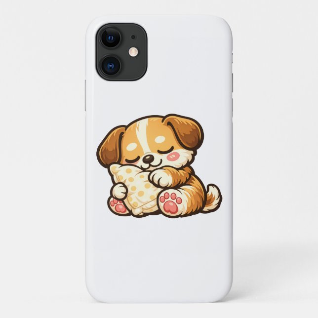 Capa Para iPhone 11 Cachorrinho Sonolento Fofo com Travesseiro (Verso)