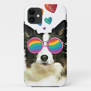 Capa Para iPhone 11 Cachorro Collie de Borda com Dia de os namorados d