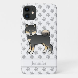 Capa Para iPhone 11 Cachorro e Nome do Cartoon Shiba Inu Preto
