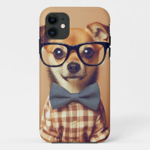 Capa Para iPhone 11 Cachorro Engraçado Vestindo Óculos e Bowtie