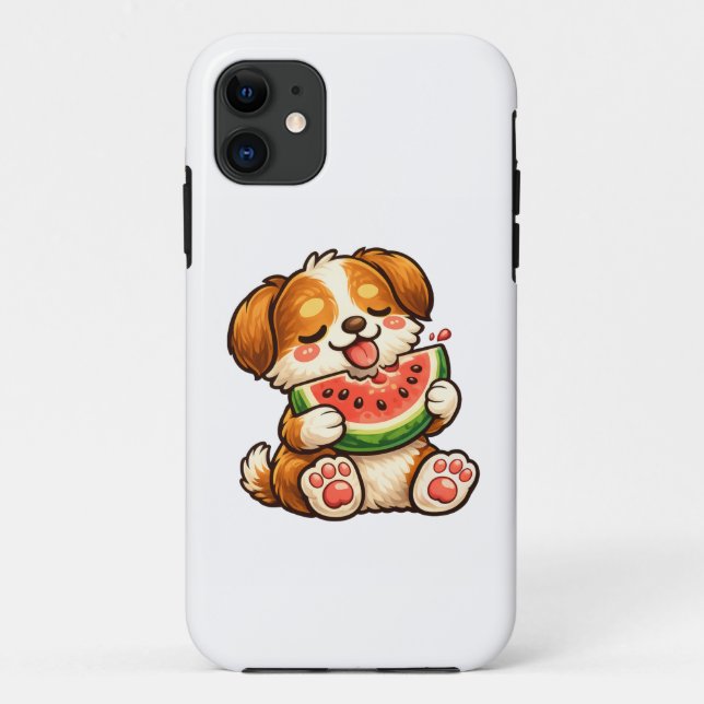 Capa Para iPhone 11 Cachorro Fofo Melancia (Verso)