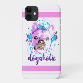 Capa Para iPhone 11 Cachorro Francês Cachorro Face Azul Cor-de-Rosa