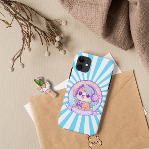 Capa Para iPhone 11 Cachorro Kawaii com Fones de ouvido para Garotas J