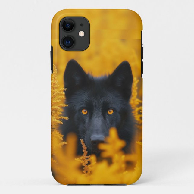 Capa Para iPhone 11 Cachorro Negro com Olhos Ouro Incríveis (Verso)