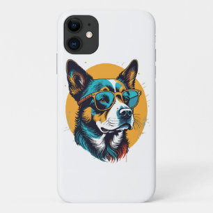 Capa Para iPhone 11 Cachorro retrô usando óculos de sol