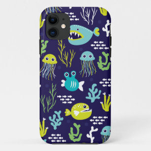 Capa Para iPhone 11 Caçoa o teste padrão marinho da ilustração dos