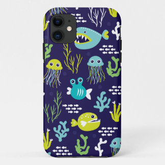 Capa Para iPhone 11 Caçoa o teste padrão marinho da ilustração dos
