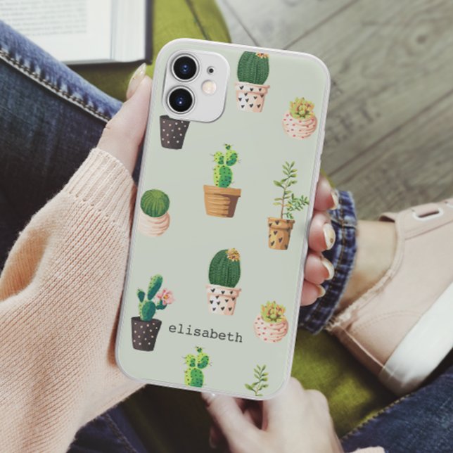 Capa Para iPhone 11 Cacto romeno e succulto adiciona seu nome (Criador carregado)
