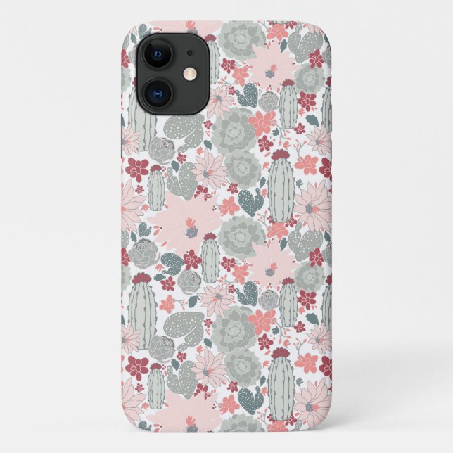 Capa Para iPhone 11 Cactus Pink Mint Succults Desertam Plantas (Verso)