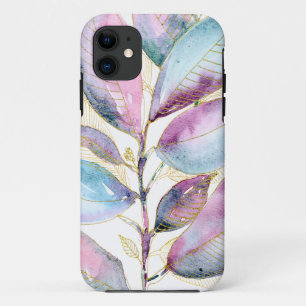 Capa Para iPhone 11 Caderno Espiral de Folhas Botânicas em Aquarela Pa