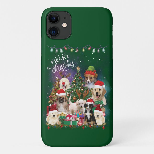 Capa Para iPhone 11 Cães Feliz Natal Luz (Verso)
