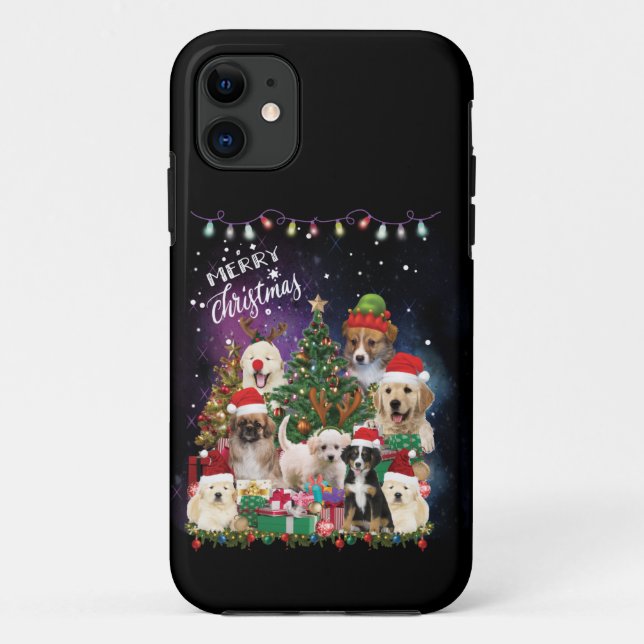 Capa Para iPhone 11 Cães Luz Feliz Natal (Verso)