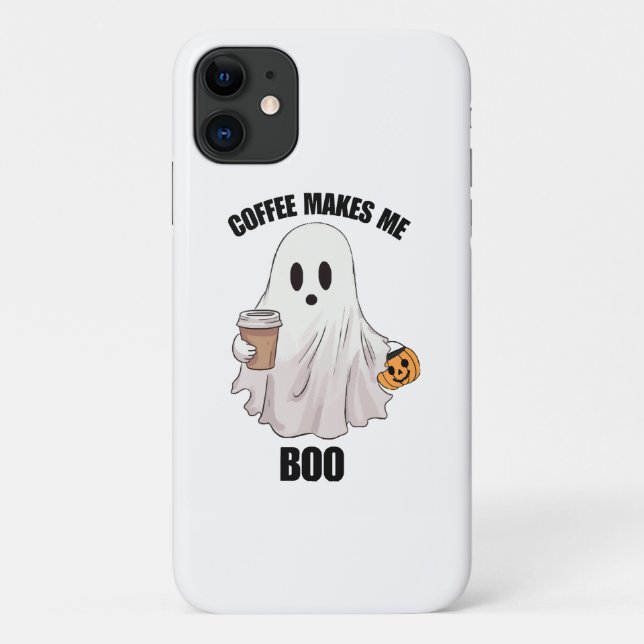 Capa Para iPhone 11 Café Fantasma Halloween Engraçado  (Verso)