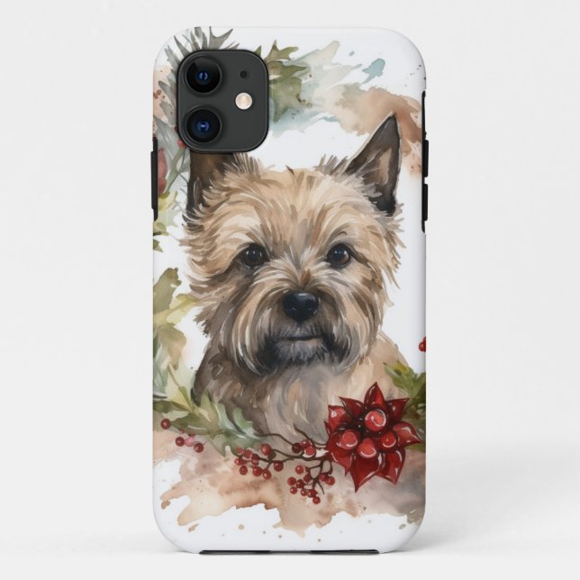 Capa Para iPhone 11 Cairn Terrier Christmas Wreath Festivo Pup (Verso)