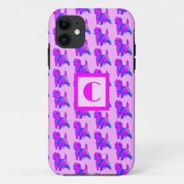 Capa Para iPhone 11 Cairn Terrier Cute Dog PinkBlu Silhouette Monogram