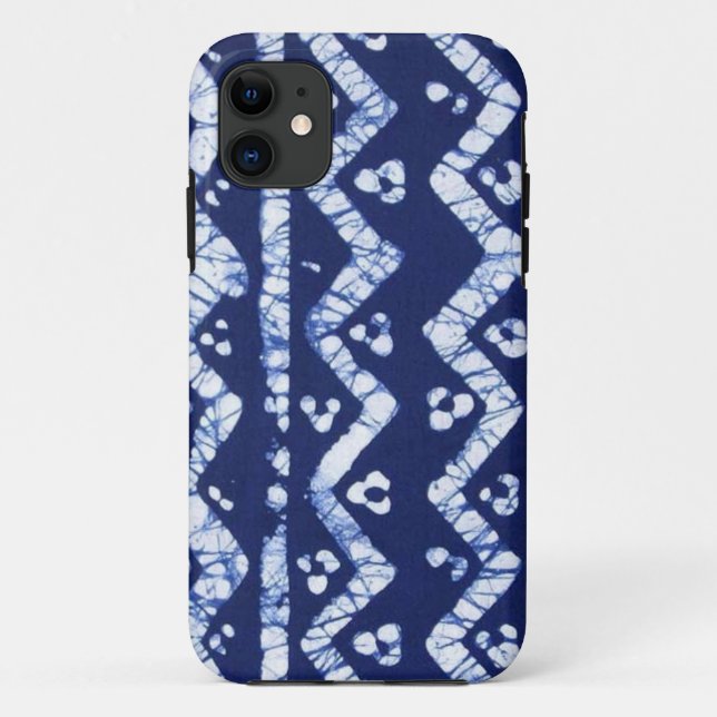 Capa Para iPhone 11 Caixa africana azul/branca do Batik (Verso)