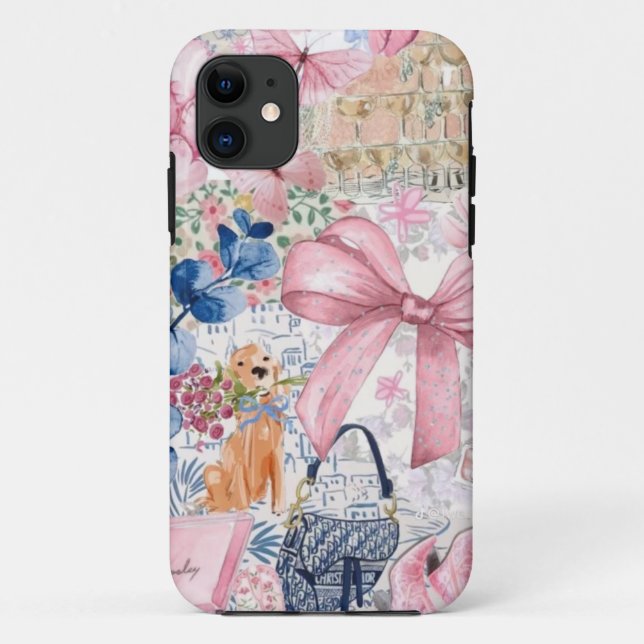 Capa Para iPhone 11 Caixa de colagem do arco rosa coquete (Verso)