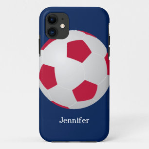 Capa Para iPhone 11 Caixa do iPhone 5, Bola de futebol, Vermelha, Bran